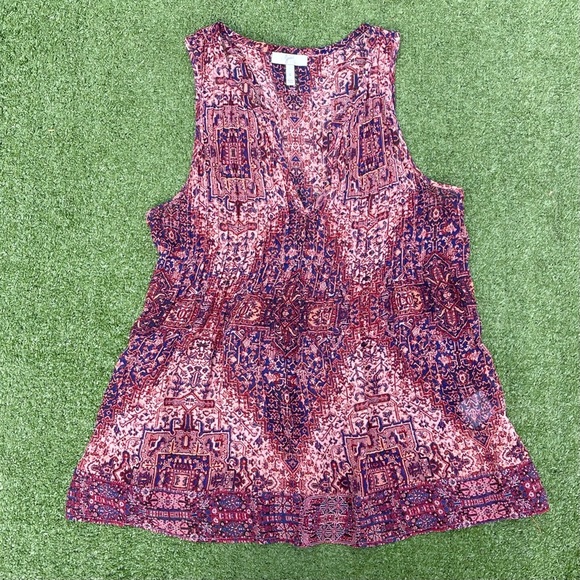 Joie Boho Tile Print Silk Sleeveless Blouse size small casual brunch Preowned - Picture 6 of 6